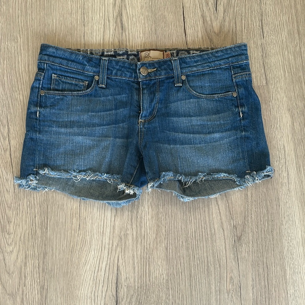 PAIGE Medium Wash Denim Cutoff Shorts
